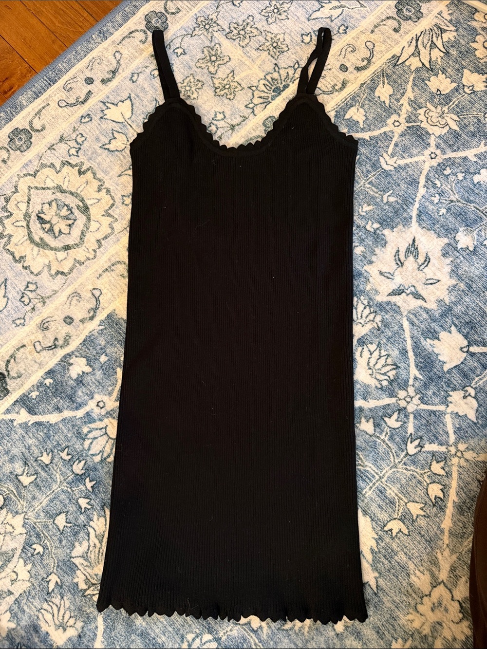 Black Ribbed Cami Knit Dress with Scalloped Edges